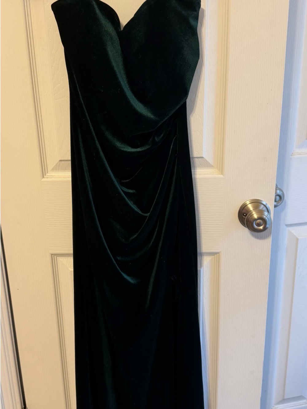 Strapless Velvet Evening Gown in Dark Green